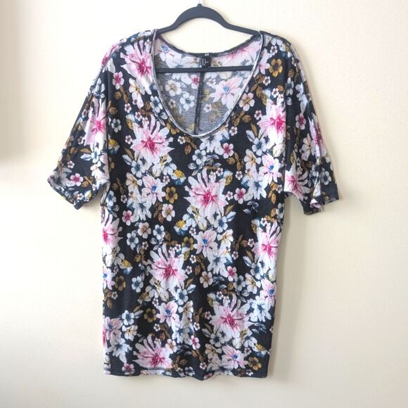 H&M V Neck Floral Drapey Oversized Short Sleeve Blouse Medium - Picture 1 of 5